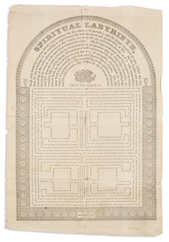 (MARYLAND.) Rare printing of the Pennsylvania Dutch Spiritual Labyrinth broadside, accompanied by manuscript recipes and spells.